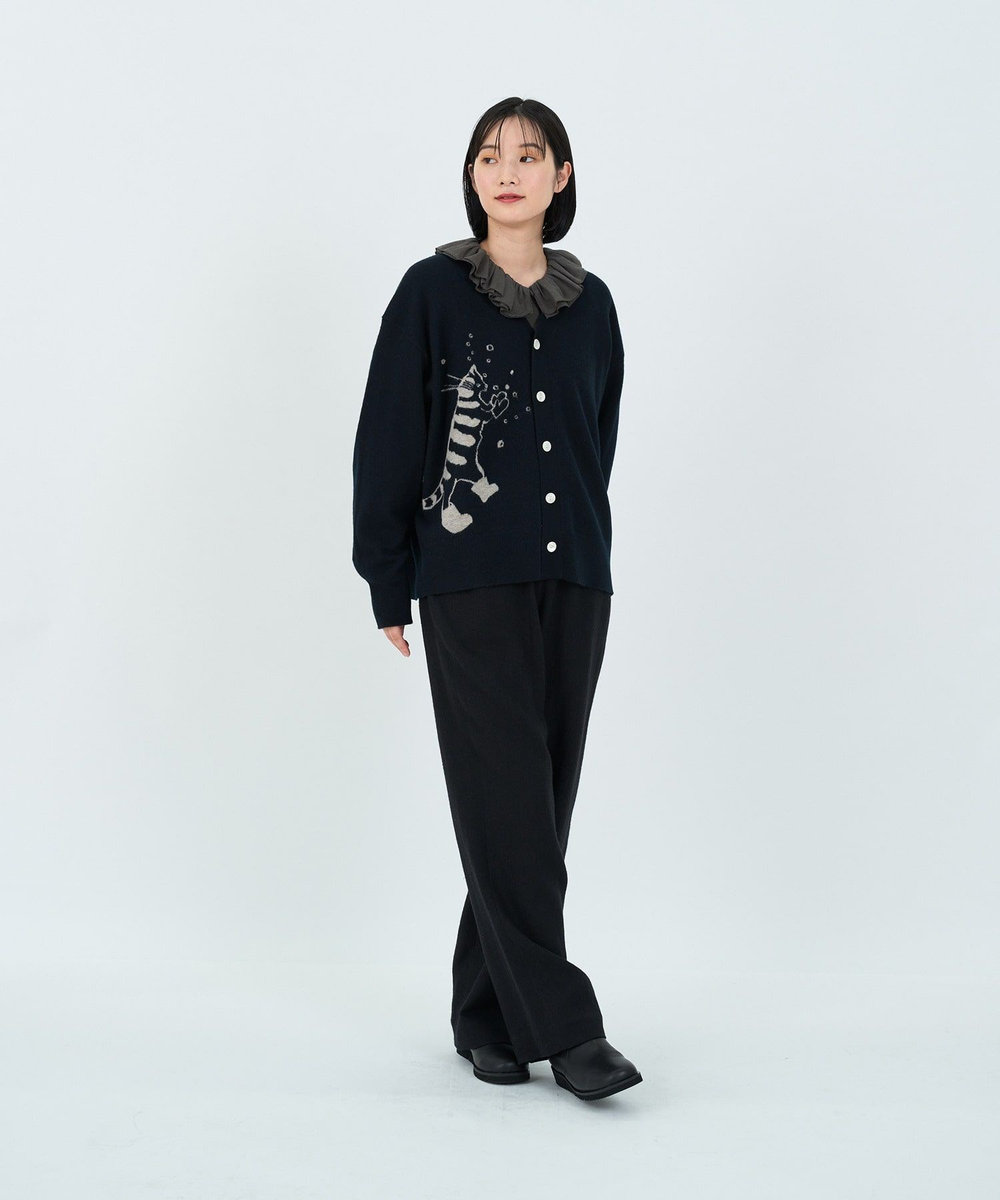 LOISIR 【アーティストコラボ】LOISIR×TORANEKOBONBONインターシャニットカーディガン ブラック