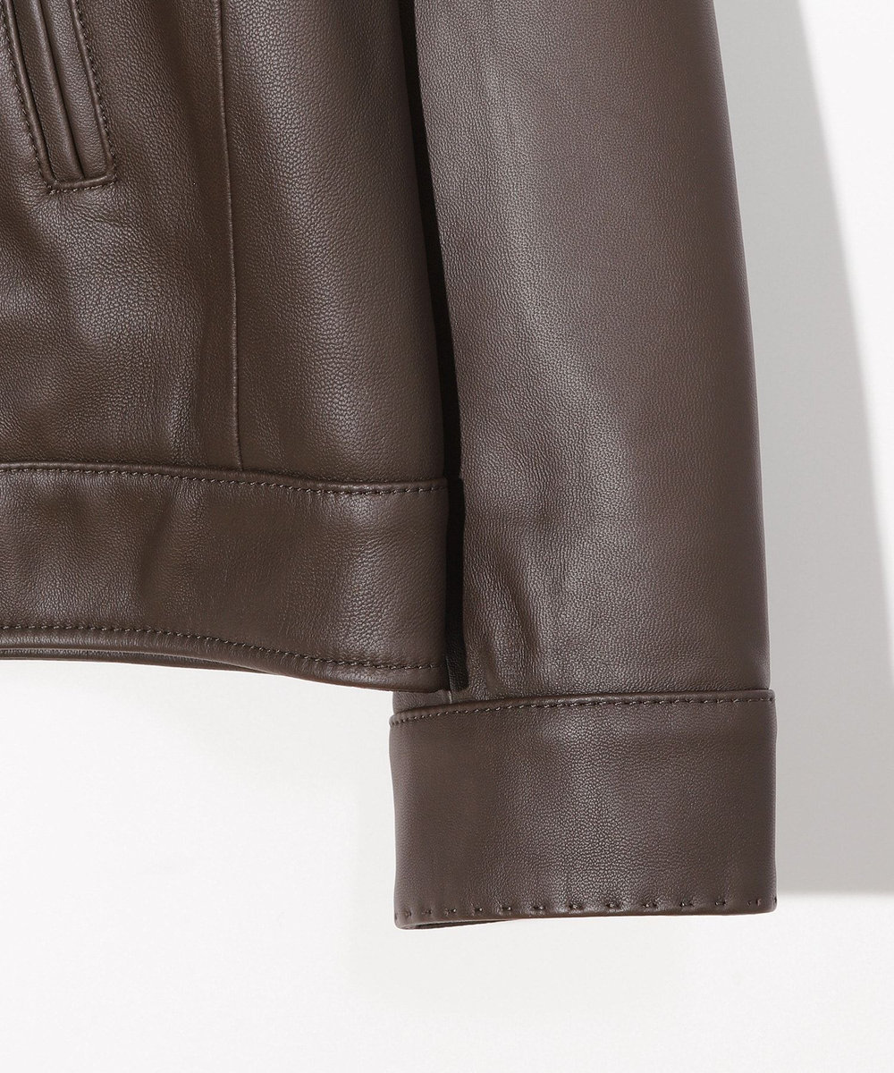MEN'S BIGI スタンドカラーシングルライダース シープレザージャケット ブラウン