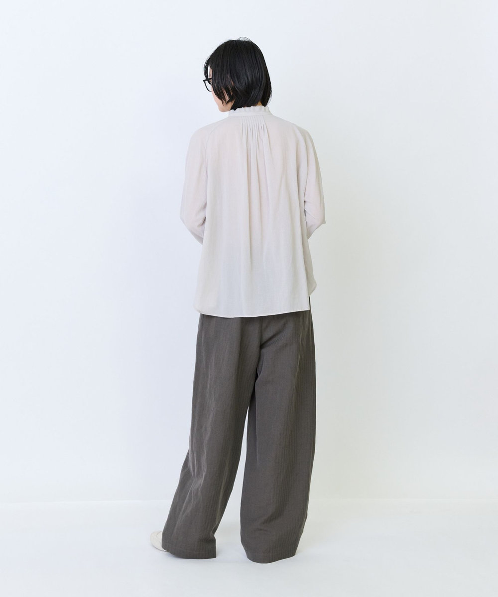 LOISIR リヨセルコットンボイルタックディテールブラウス ベージュ