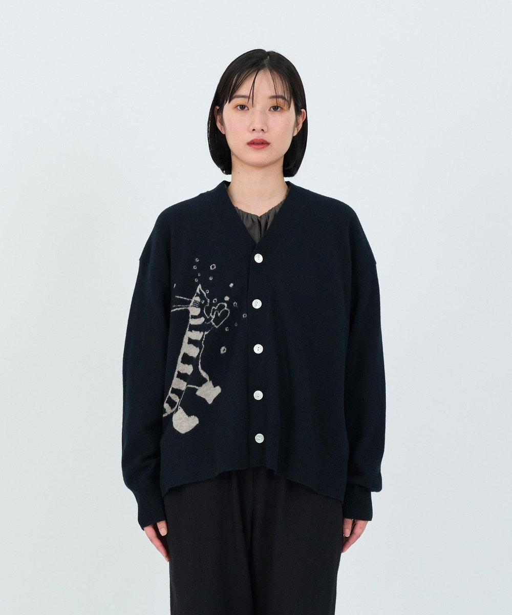 LOISIR 【アーティストコラボ】LOISIR×TORANEKOBONBONインターシャニットカーディガン ブラック