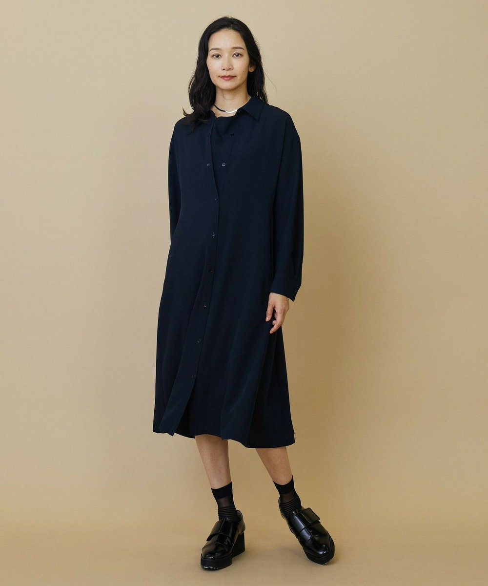 L'EQUIPE Lサイズ（大きいサイズ） 【大きいサイズ】トリアセ強撚ツイルシャツワンピース キャメル