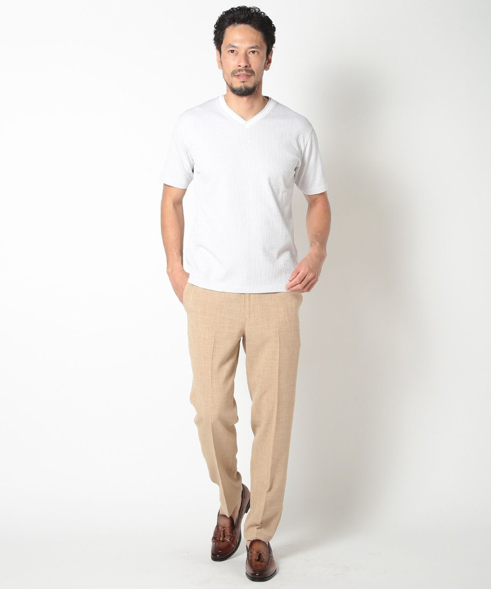 MEN'S BIGI 膨れジャカードVネックTシャツ ホワイト系その他