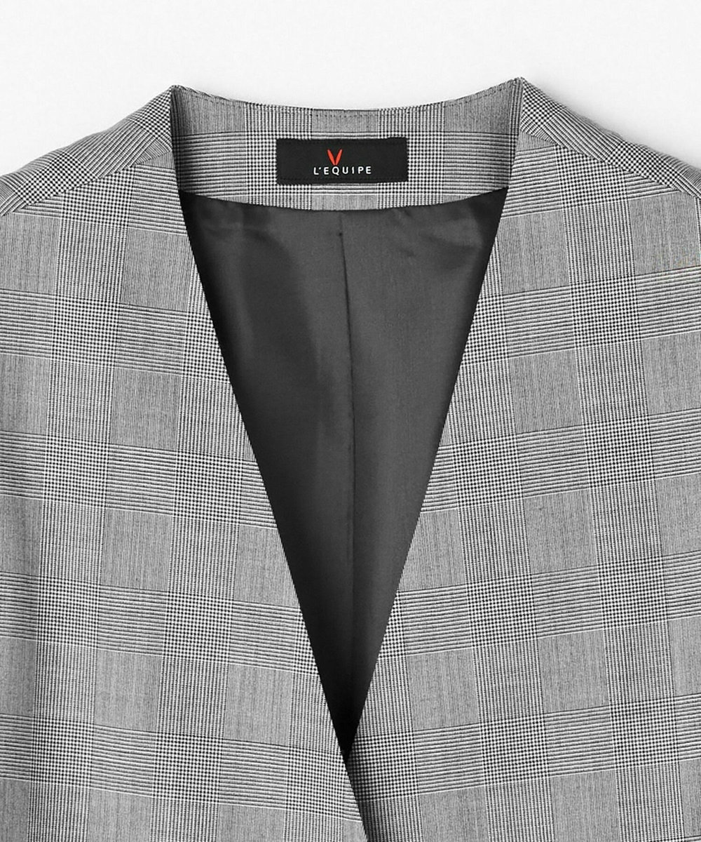 L'EQUIPE Lサイズ（大きいサイズ） 【大きいサイズ】ストレッチグレンチェックロングジレ ブラック系その他