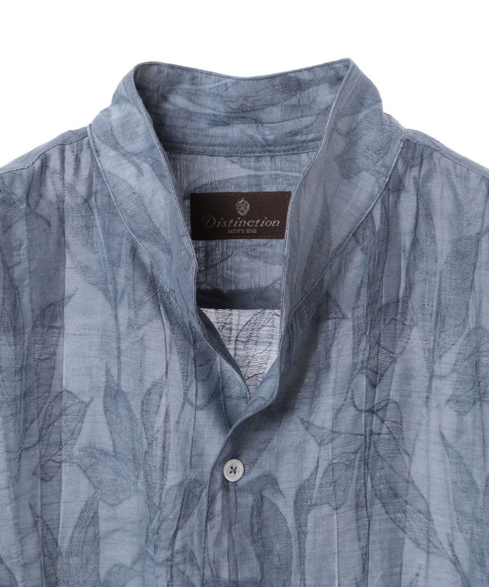 MEN'S BIGI 総柄シアージャカード7分袖オープンカラーシャツ ブルー