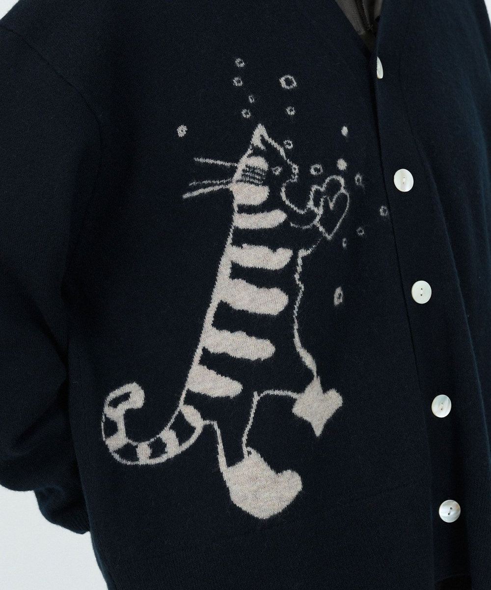 LOISIR 【アーティストコラボ】LOISIR×TORANEKOBONBONインターシャニットカーディガン ブラック