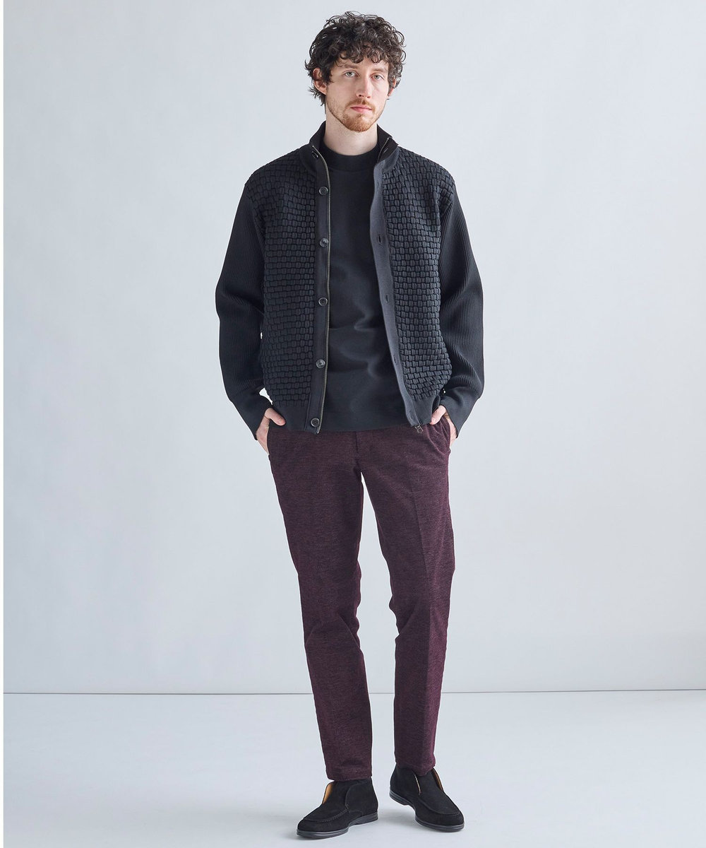 MEN'S BIGI Amossa ブロックチェック フロントジップカーディガン ブラック