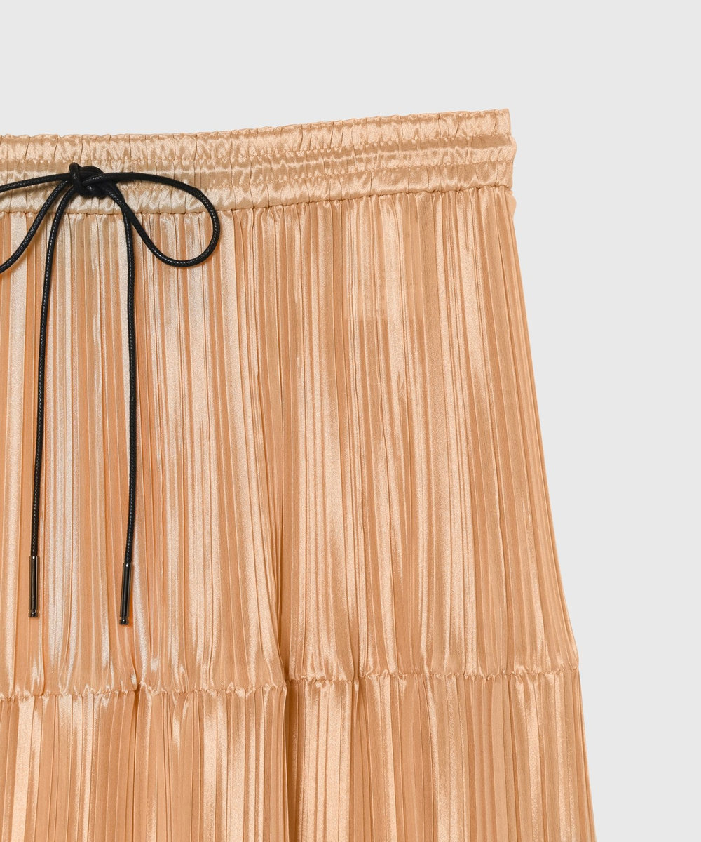 DÉPAREILLÉ SILK POLYESTER TIERED PLEATS SKIRT / シルクポリエステルティアードプリーツスカート オレンジ