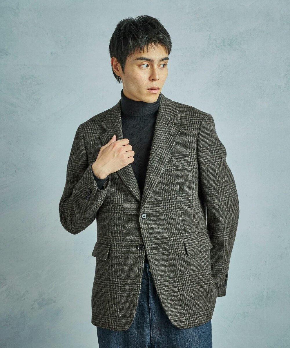 MEN'S BIGI ウールグレンチェック テーラードジャケット ブラウン