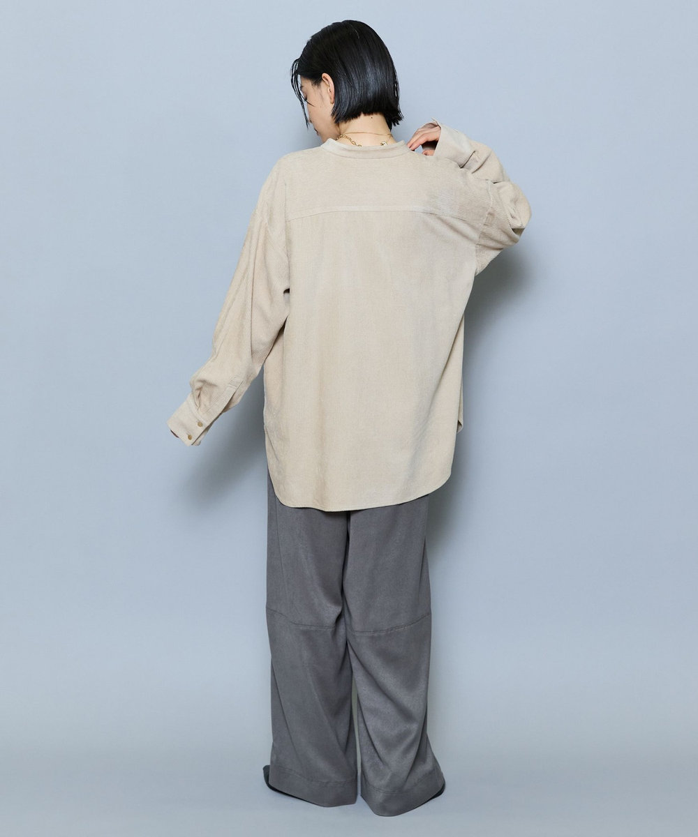 MOGA ウールレーヨンコールバンドカラーブラウス ベージュ