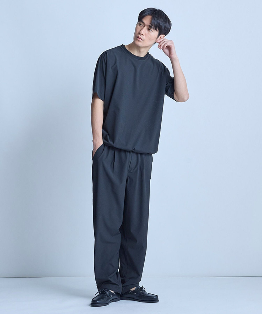 UNION STATION ドットメッシュドローコードTシャツ〈ストレッチ・マシンウォッシャブル・軽量・接触冷感・通気性〉 ブラック