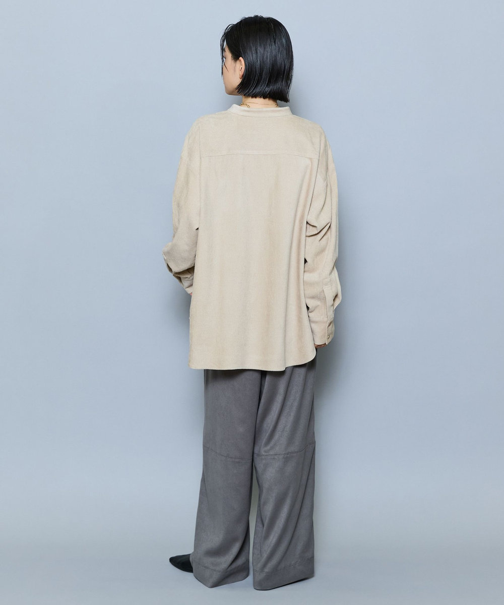 MOGA ウールレーヨンコールバンドカラーブラウス ベージュ
