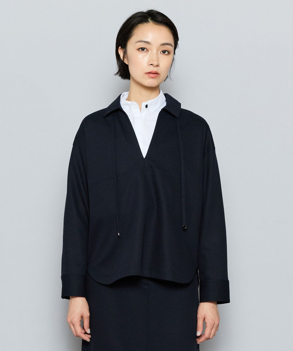 L'EQUIPE ピンヘッドジャージーブラウス ネイビー