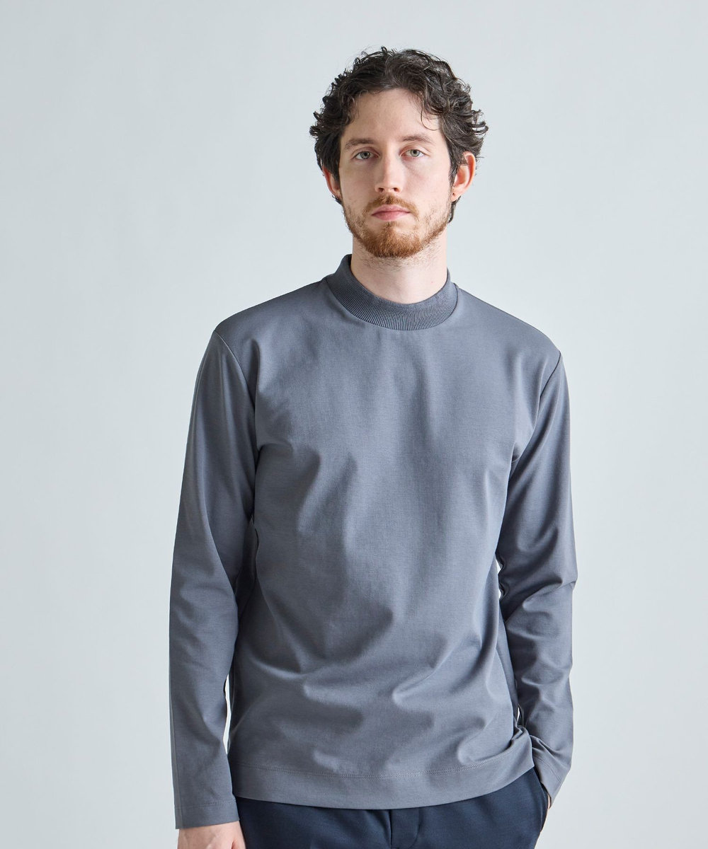 MEN'S BIGI アクティブテーラー シルケットスムース UネックロングTシャツ［シルケット加工/抗菌防臭/帯電防止］ グレー
