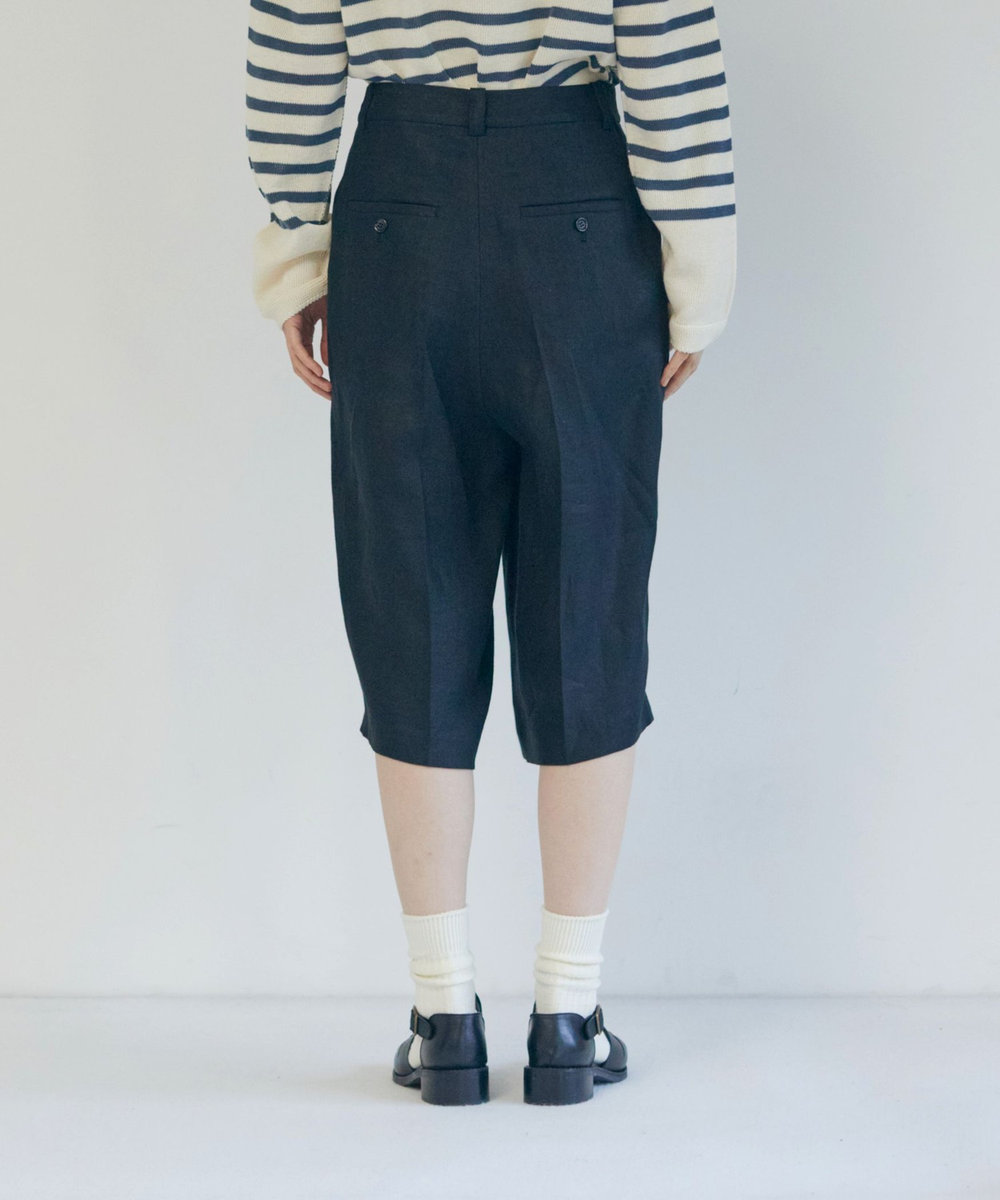 LOISIR 【セットアップ対応】リネンツイルハーフパンツ ブラック