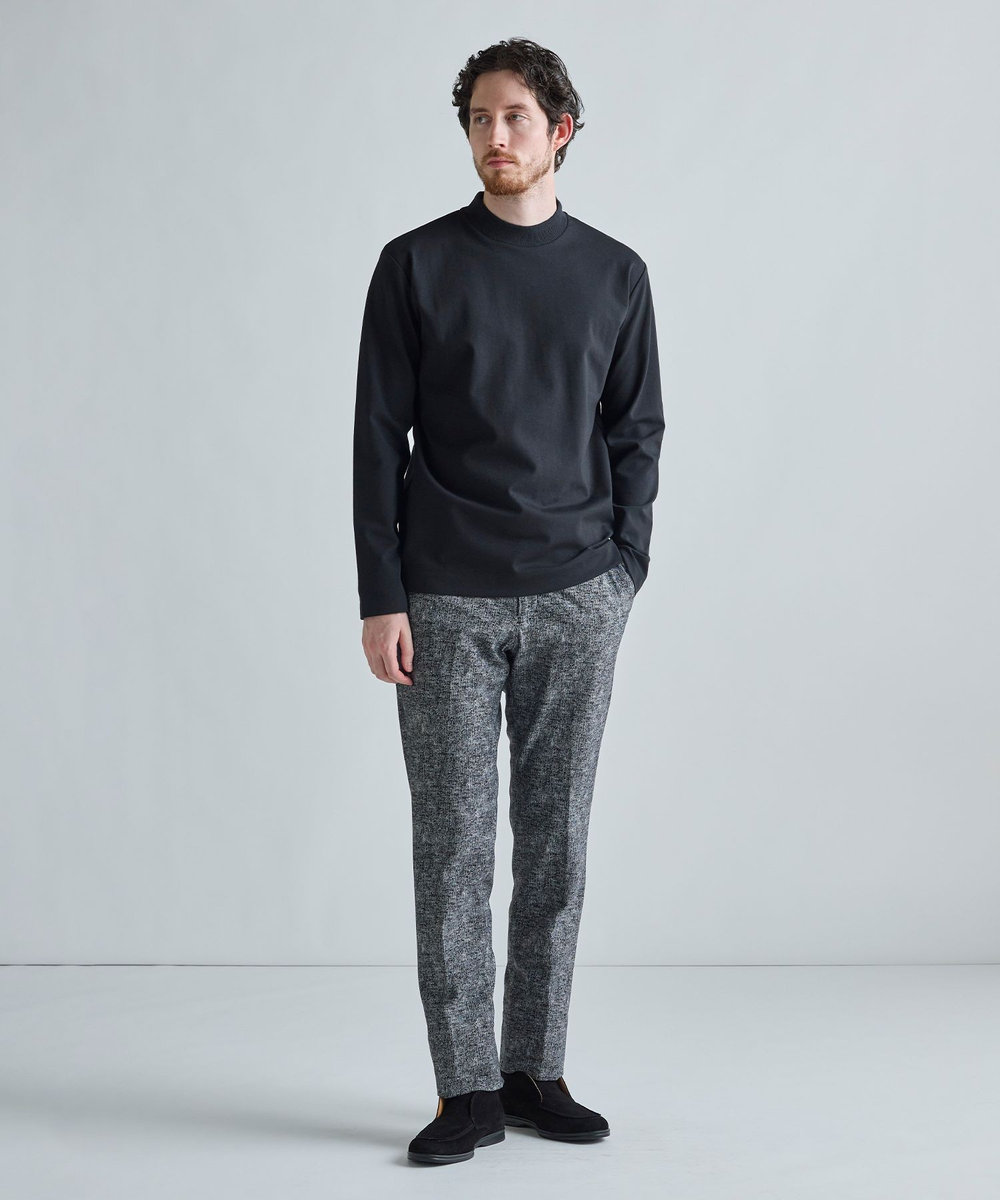 MEN'S BIGI アクティブテーラー シルケットスムース UネックロングTシャツ［シルケット加工/抗菌防臭/帯電防止］ ブラック