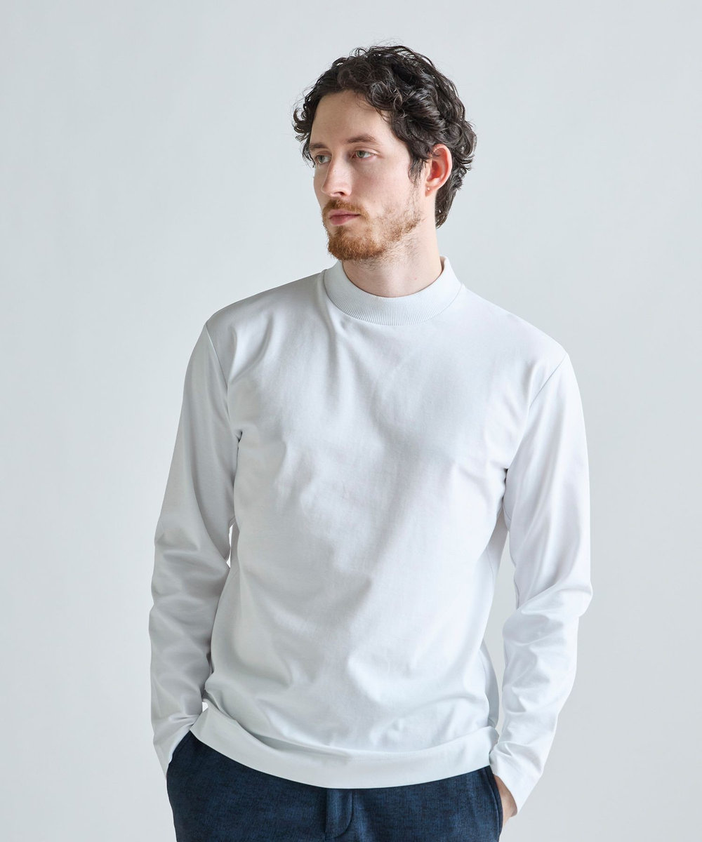 MEN'S BIGI アクティブテーラー シルケットスムース UネックロングTシャツ［シルケット加工/抗菌防臭/帯電防止］ ホワイト