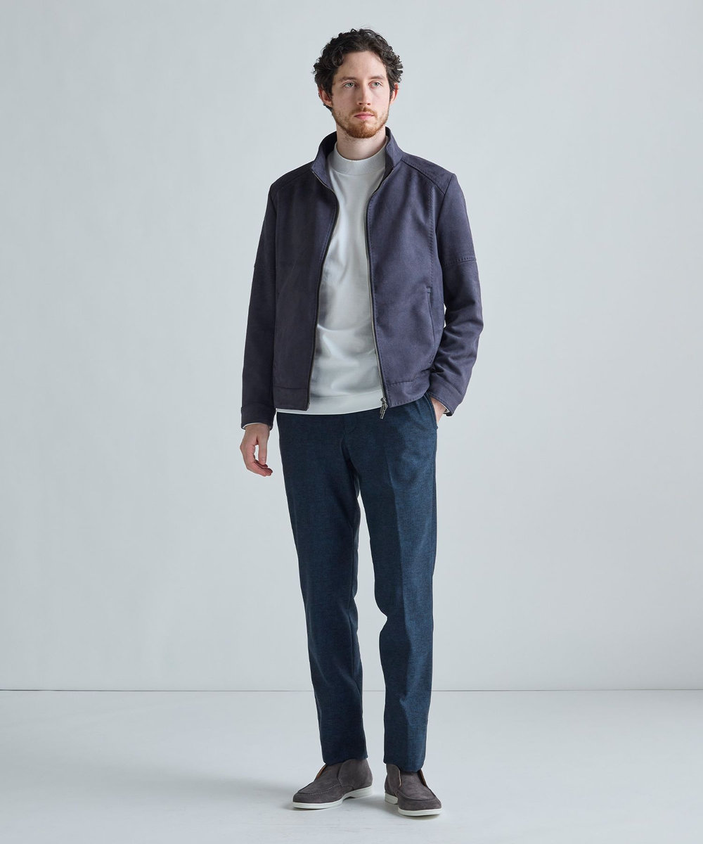 MEN'S BIGI アクティブテーラー シルケットスムース UネックロングTシャツ［シルケット加工/抗菌防臭/帯電防止］ ホワイト