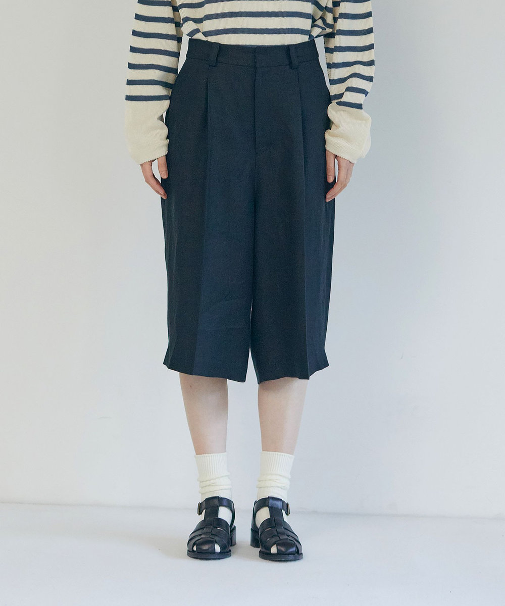 LOISIR 【セットアップ対応】リネンツイルハーフパンツ ブラック