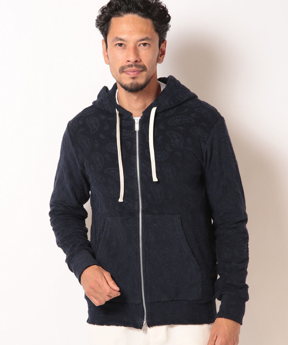 MEN'S BIGI 【Sea Green/シーグリーン】ペイズリー柄パイルジャカードパーカ ネイビー