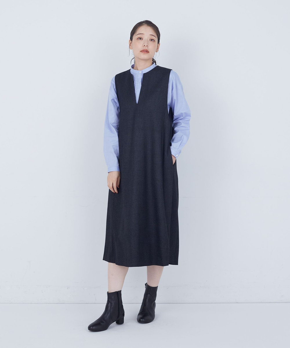 ADIEU TRISTESSE レース付きピンタックブラウス ブルー