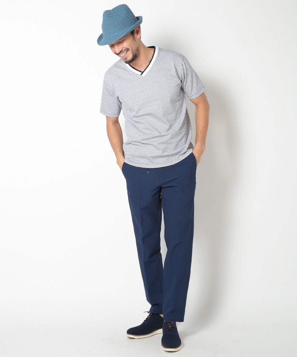 MEN'S BIGI 膨れジャカードVネックTシャツ ブルー系その他