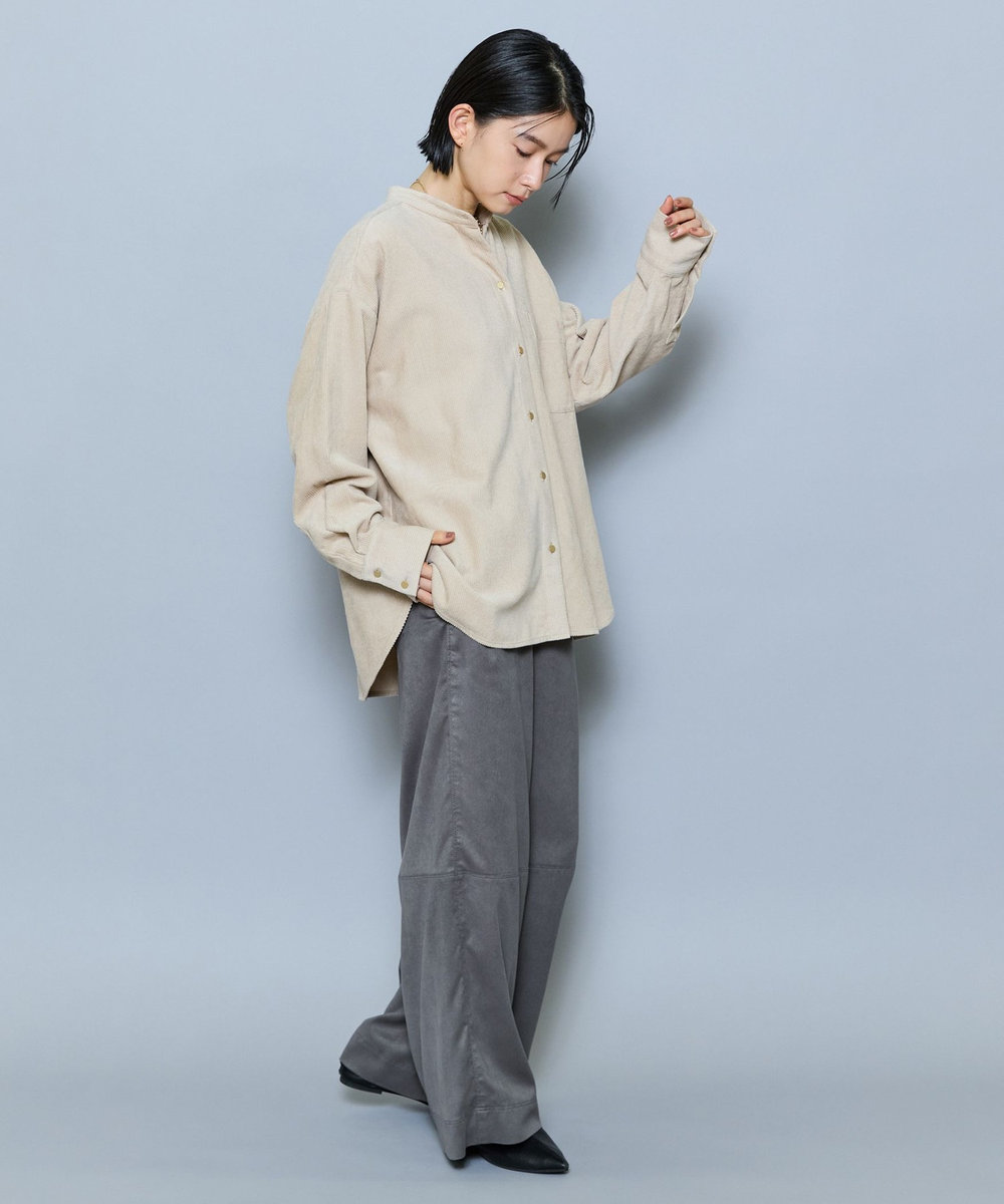 MOGA ウールレーヨンコールバンドカラーブラウス ベージュ