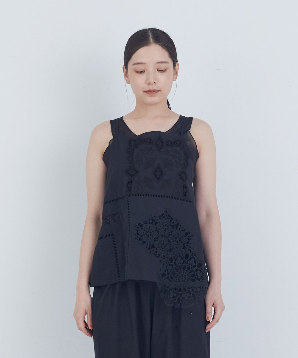 ADIEU TRISTESSE ポプリン刺繍キャミソール ブラック
