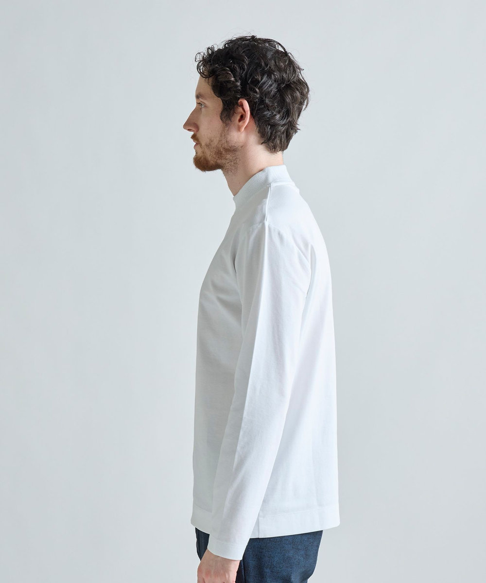 MEN'S BIGI アクティブテーラー シルケットスムース UネックロングTシャツ［シルケット加工/抗菌防臭/帯電防止］ ホワイト