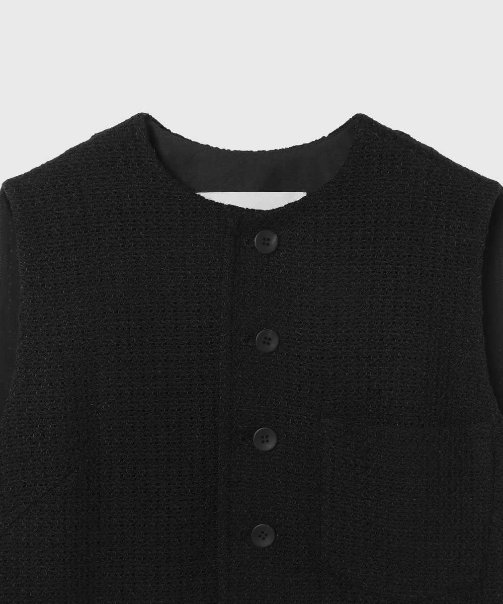 DÉPAREILLÉ COTTON RAYON KARAMI GILET / コットンレーヨンカラミジレ ブラック