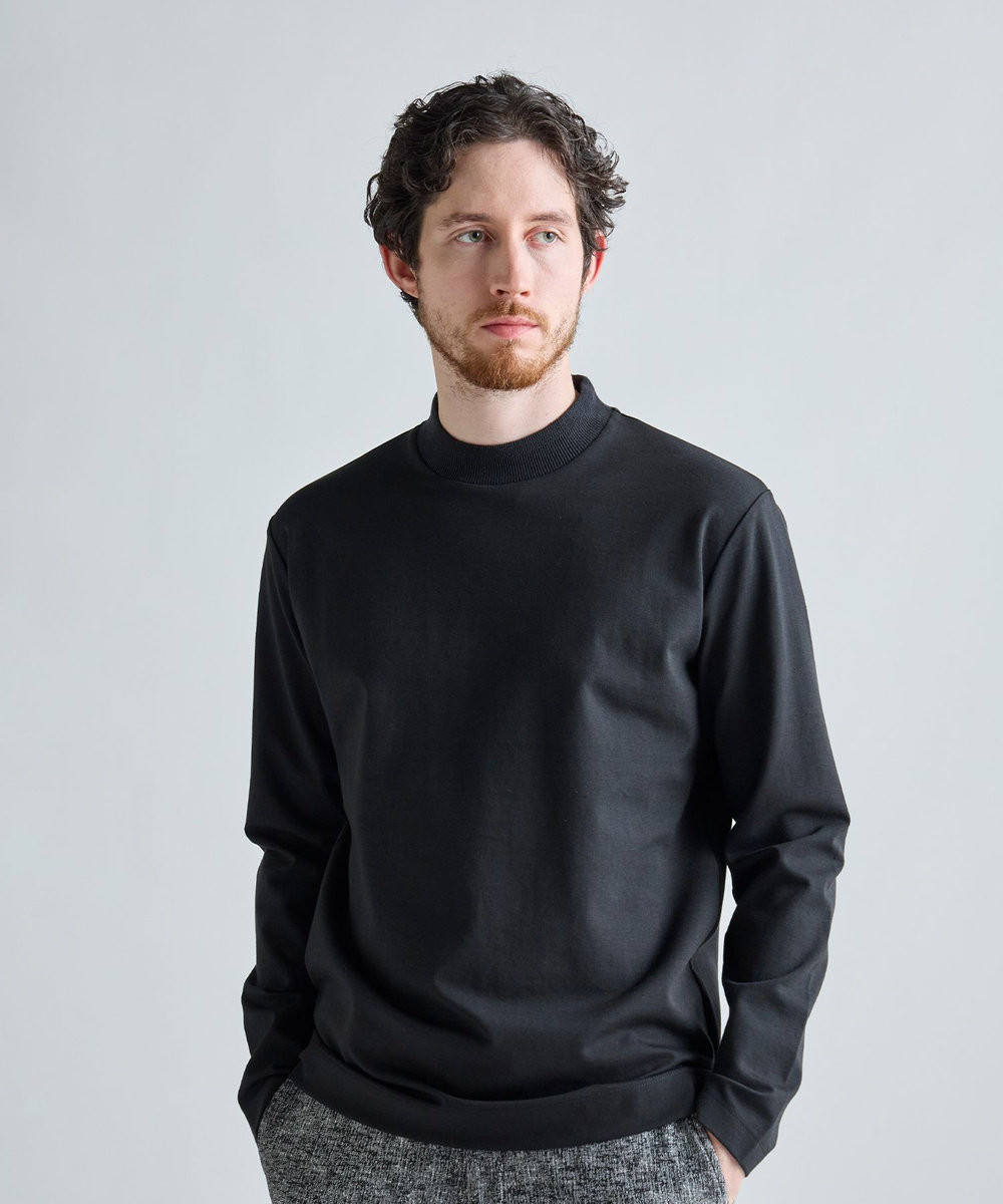 MEN'S BIGI アクティブテーラー シルケットスムース UネックロングTシャツ［シルケット加工/抗菌防臭/帯電防止］ ブラック