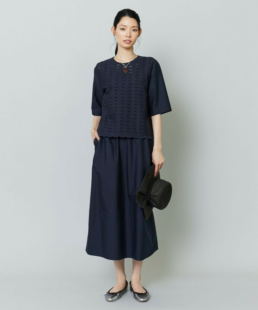 L'EQUIPE コットン刺繍ブラウス ネイビー