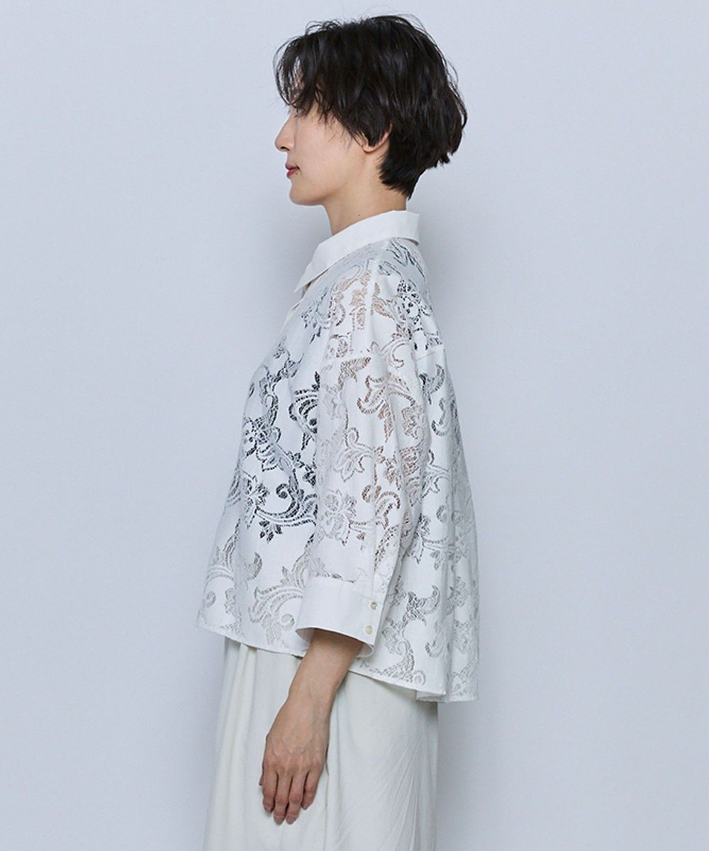 feerique feerique レースコットン混シャツ ホワイト