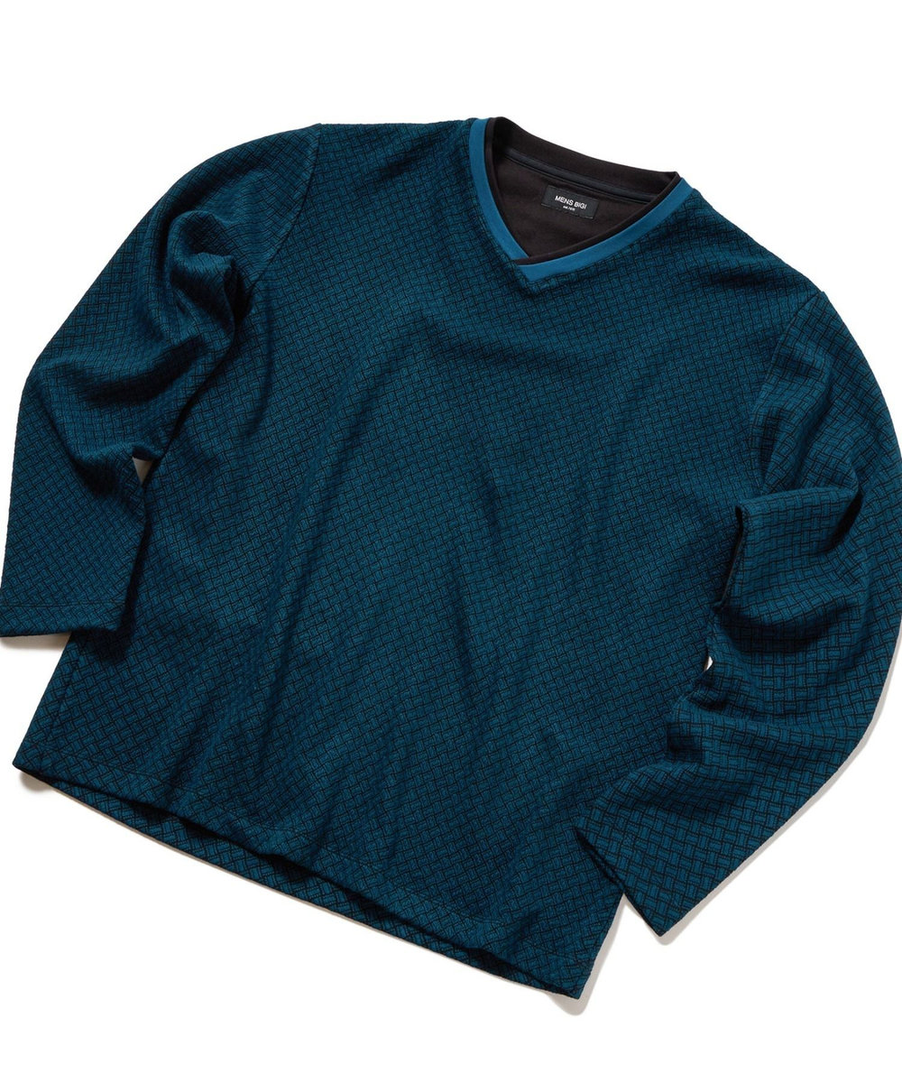 MEN'S BIGI フクレジャカードVネックカットソー ブルー系その他