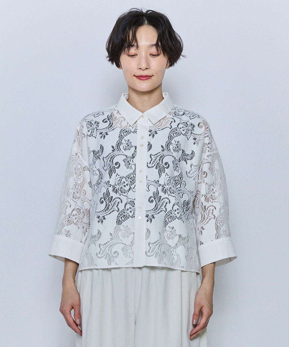 feerique feerique レースコットン混シャツ ホワイト