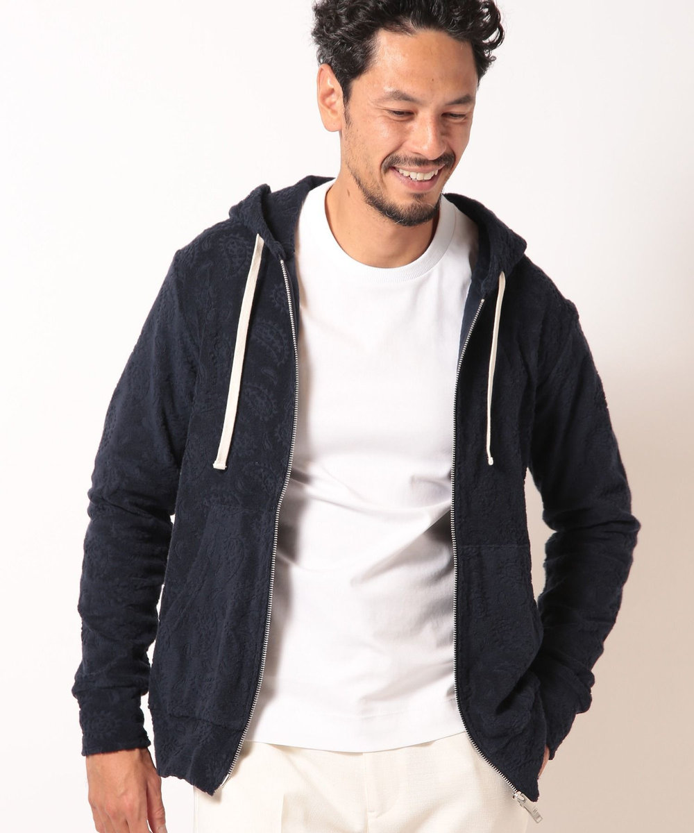 MEN'S BIGI 【Sea Green/シーグリーン】ペイズリー柄パイルジャカードパーカ ネイビー