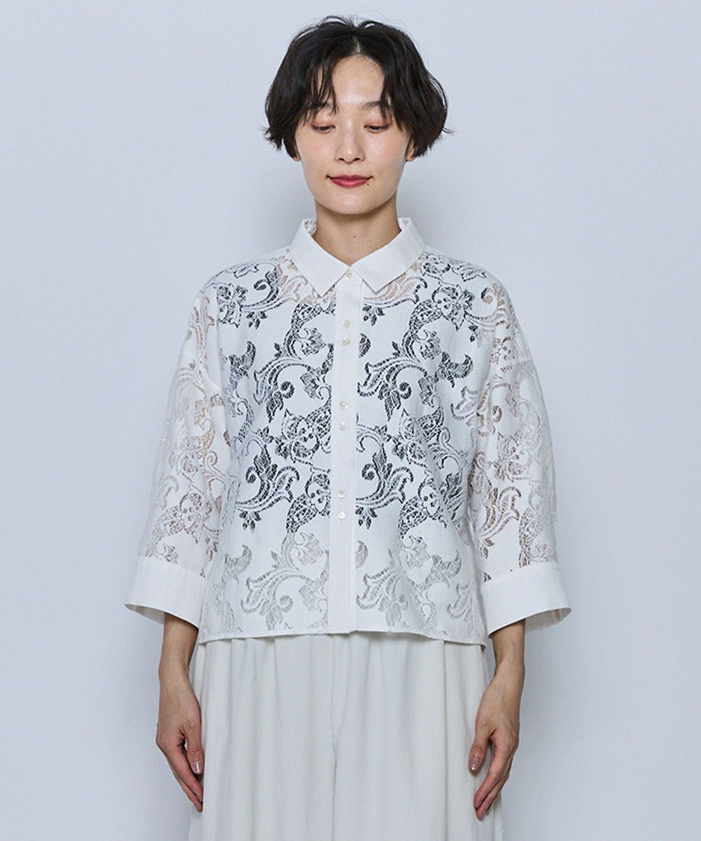 feerique feerique レースコットン混シャツ ホワイト