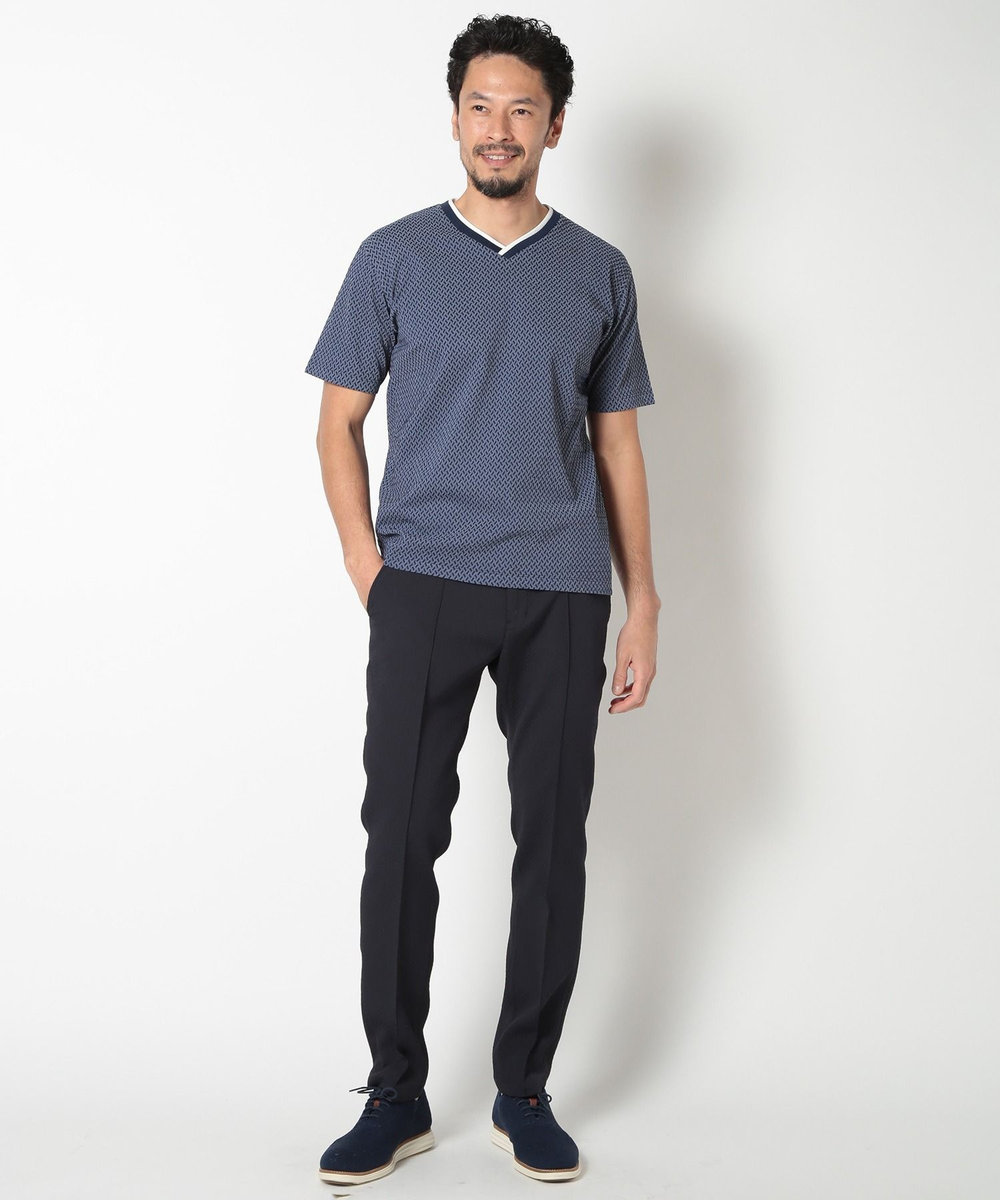 MEN'S BIGI 膨れジャカードVネックTシャツ ネイビー