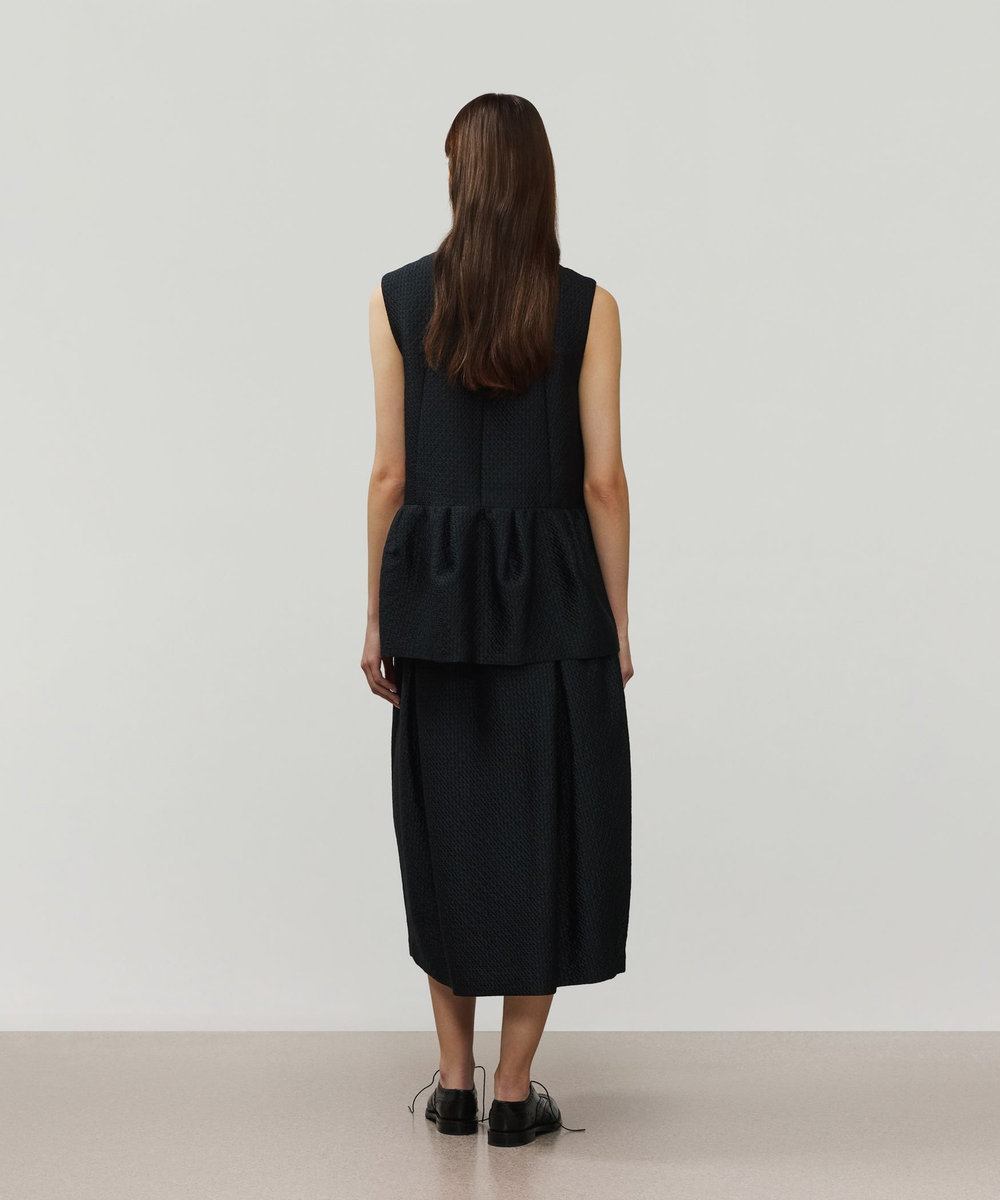 DÉPAREILLÉ COTTON SILK JACQUARD GILET / コットンシルクジャガードジレ ダークネイビー