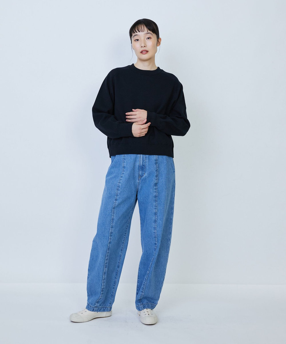 LOISIR コットン接結編みニットプルオーバー ブラック