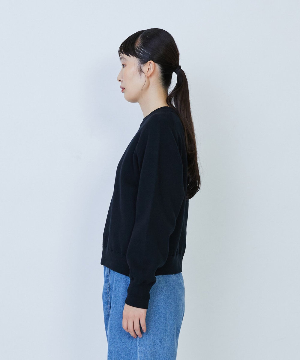 LOISIR コットン接結編みニットプルオーバー ブラック
