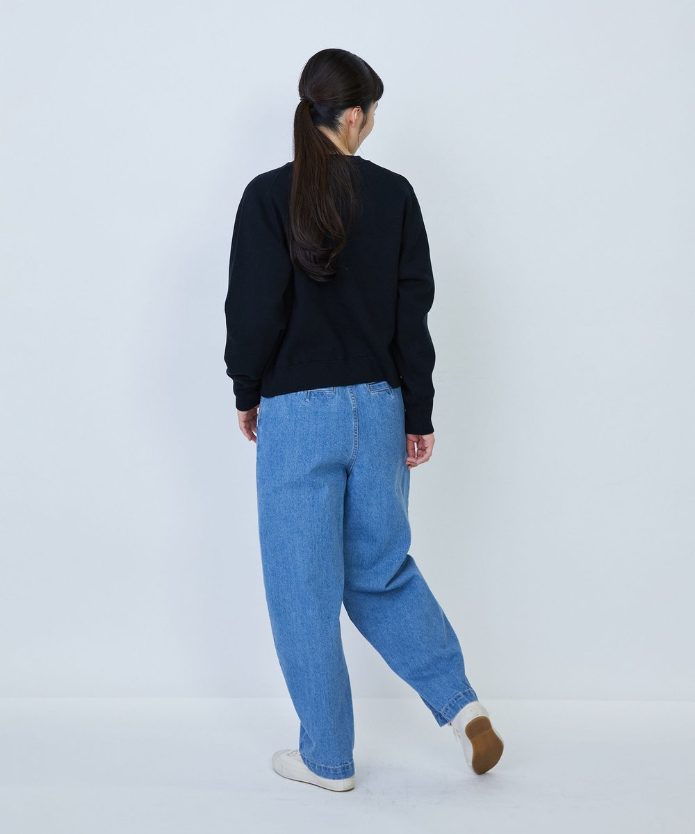 LOISIR コットン接結編みニットプルオーバー ブラック