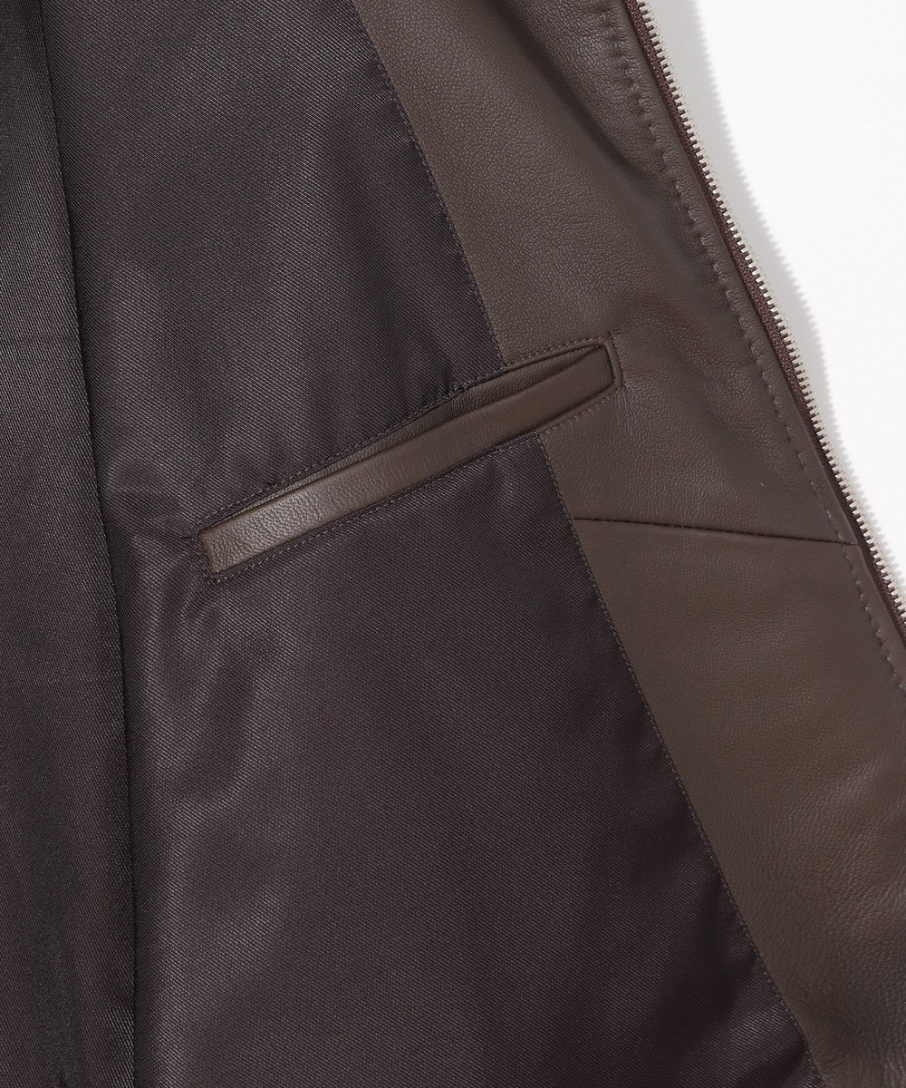 MEN'S BIGI スタンドカラーシングルライダース シープレザージャケット ブラウン