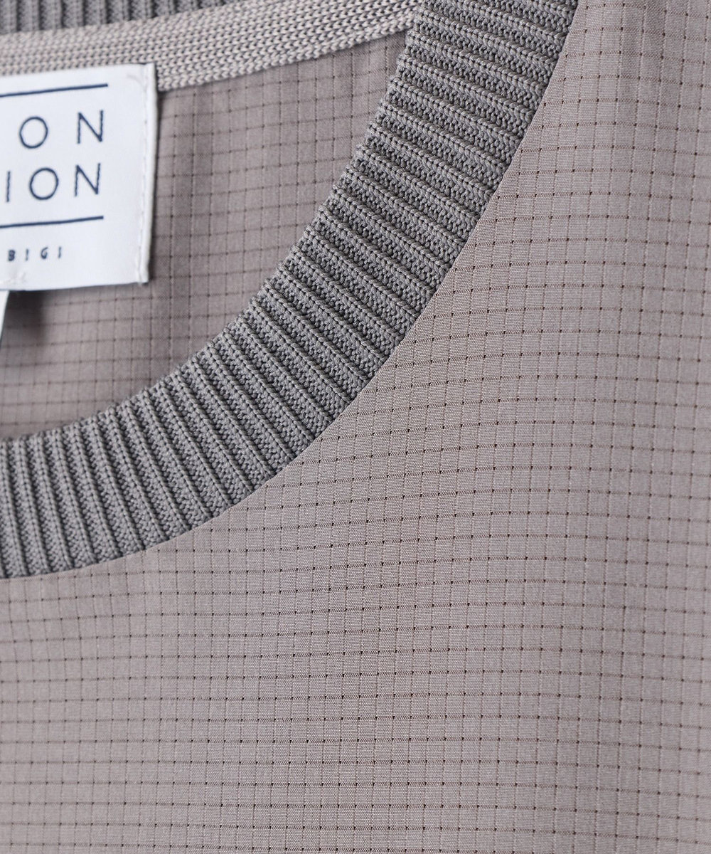 UNION STATION ドットメッシュドローコードTシャツ〈ストレッチ・マシンウォッシャブル・軽量・接触冷感・通気性〉 グレー