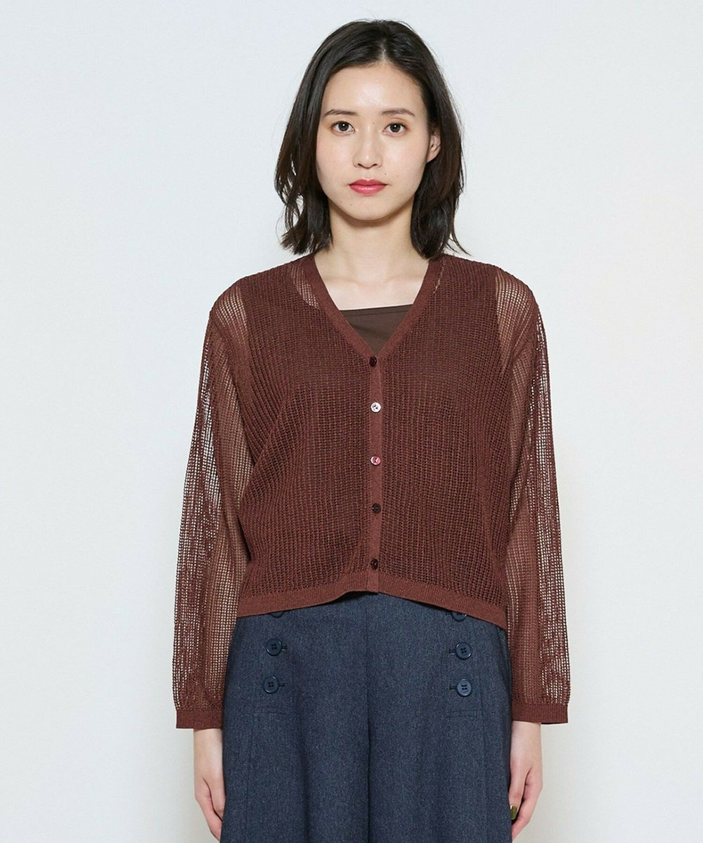 L'EQUIPE ペーパー混メッシュ混カーディガン ブラウン