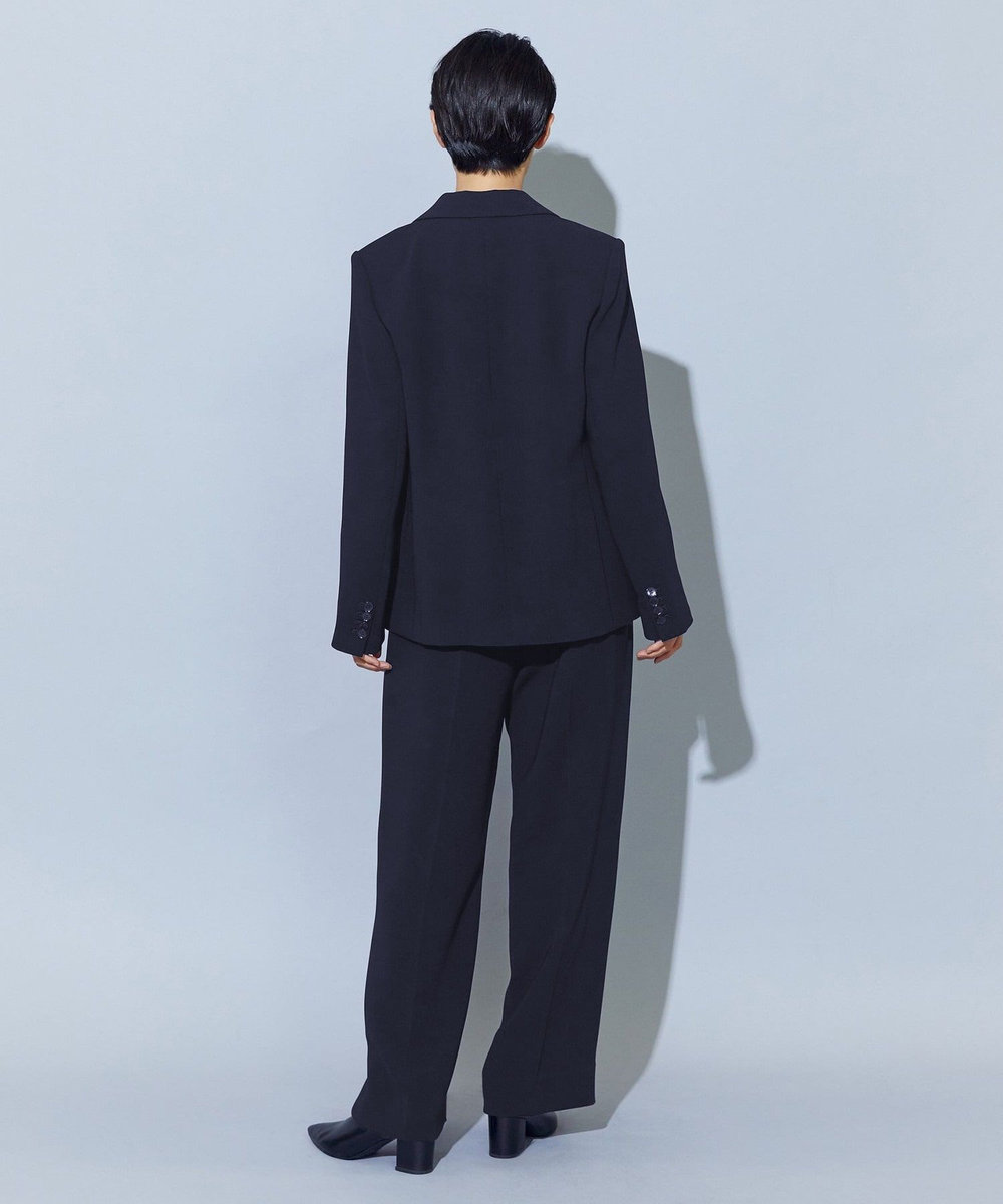 wb wb トリアセドライジョーゼットストレートセミワイドパンツ ダークネイビー