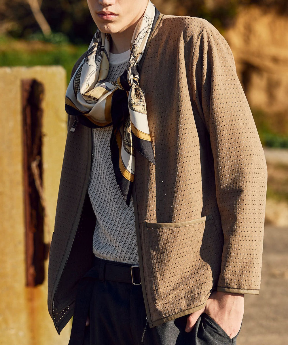 MEN'S BIGI シアーメッシュスエード ジップカーディガン＜通気性＞＜ストレッチ＞ ベージュ