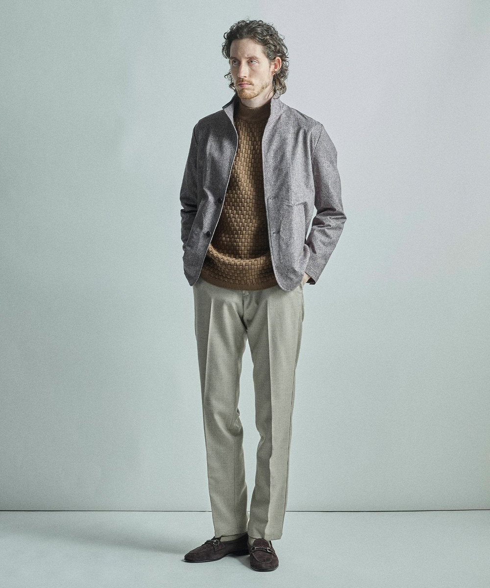 MEN'S BIGI ドットエアーヘリンボーンプリントスタンドカラージャケット＜保温/透湿/撥水/防シワ/ストレッチ＞ チャコールグレー