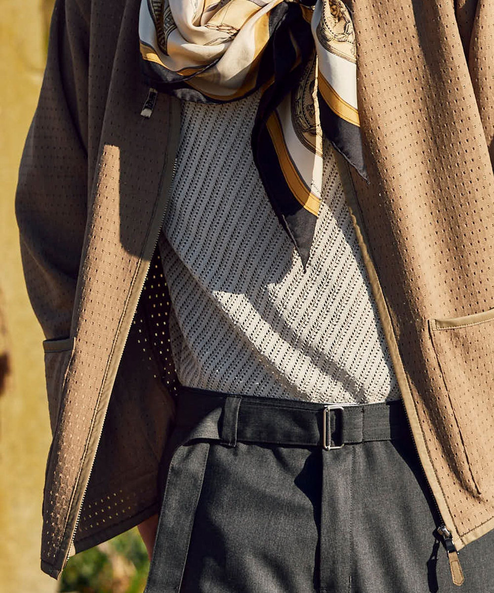 MEN'S BIGI シアーメッシュスエード ジップカーディガン＜通気性＞＜ストレッチ＞ ベージュ