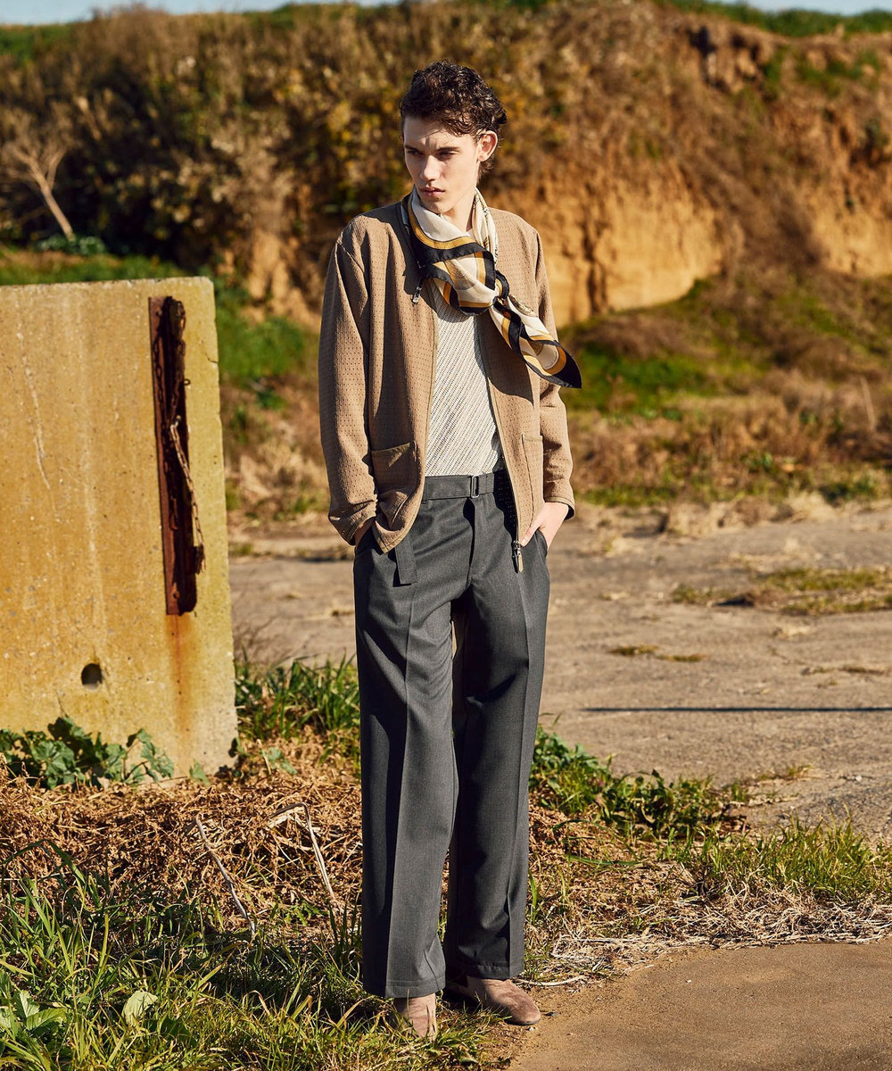 MEN'S BIGI シアーメッシュスエード ジップカーディガン＜通気性＞＜ストレッチ＞ ベージュ