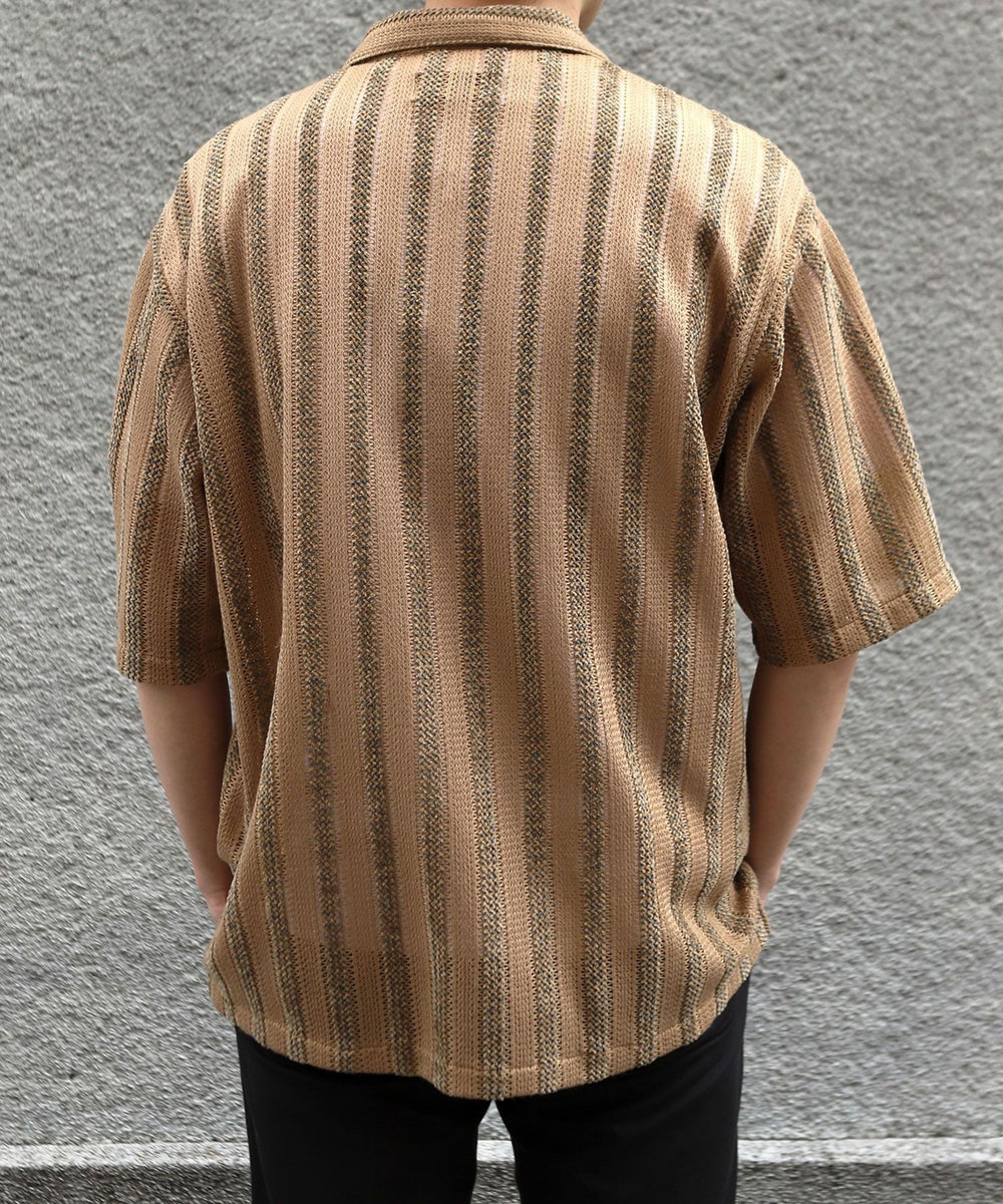 MEN'S BIGI ペイズリージャカード/透かし柄オープンカラー半袖シャツ ブラウン